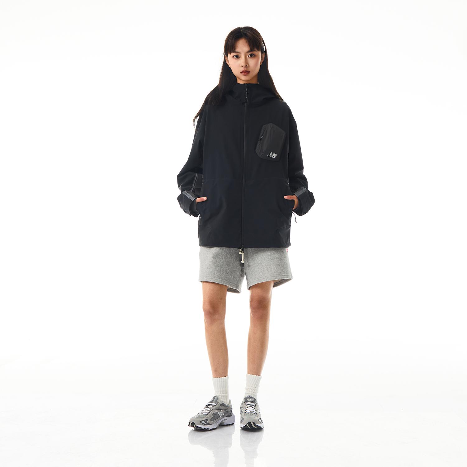Cheap New Balance x 梁栋男女拼色拉链连帽夹克外套 - 黑色 NAE17121-BK