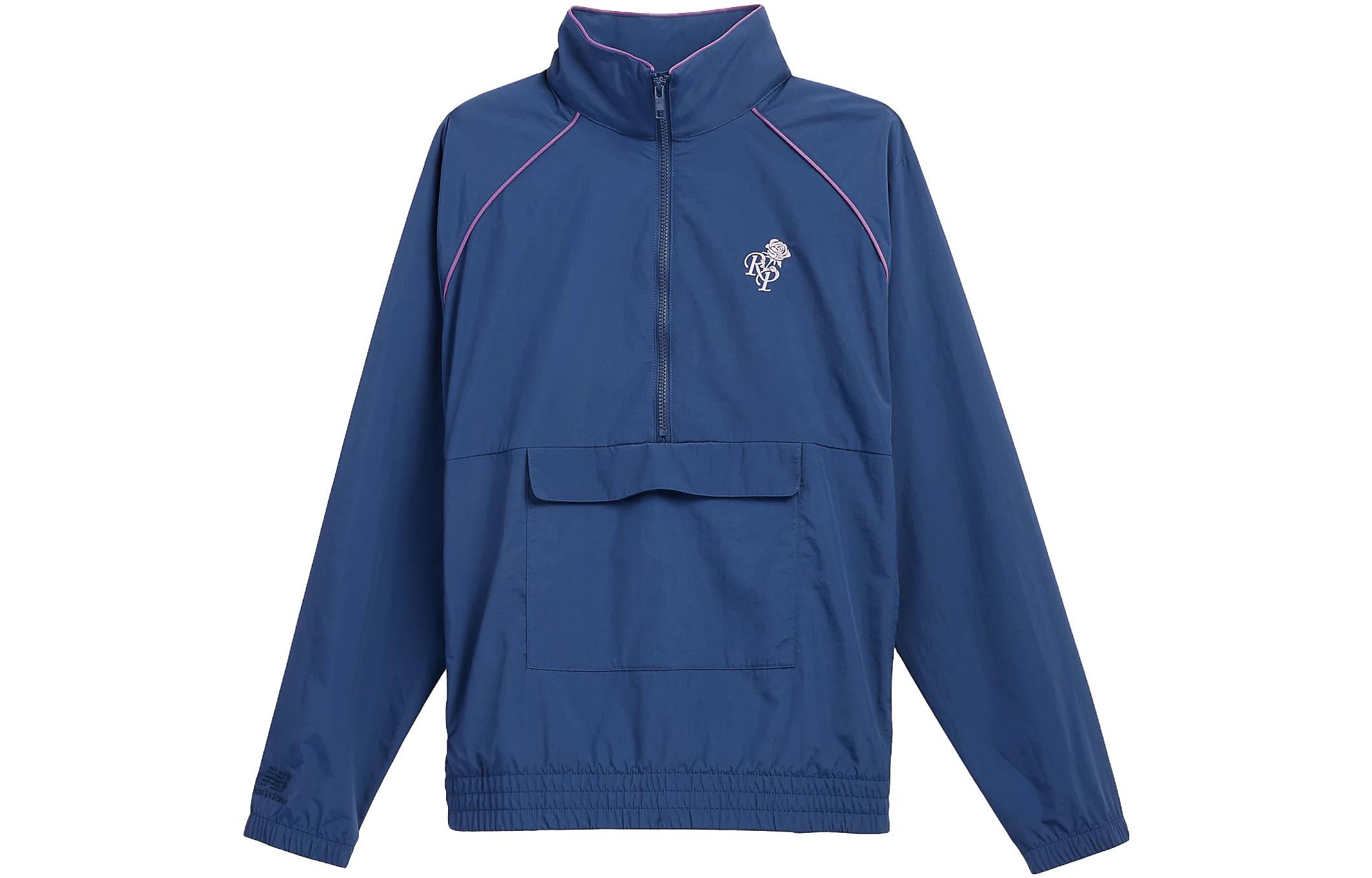 New Balance Rich Paul SS23 Blue Half-Zip Stand Collar Jacket with Rose Logo MJ31565NNY