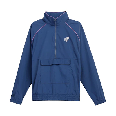 New Balance Rich Paul SS23 Blue Half-Zip Stand Collar Jacket with Rose Logo MJ31565NNY