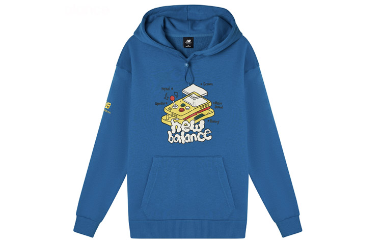New Balance ZPZ Graphic Print Blue Fleece Hoodie Long Sleeve Casual Wear AMT11336-BMT