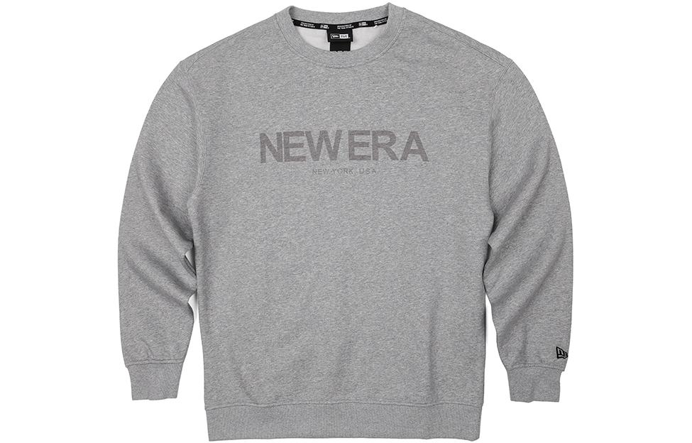 New Era 23FW Fleece-Lined Crewneck Sweatshirt Gray Unisex Casual Pullover 13781180