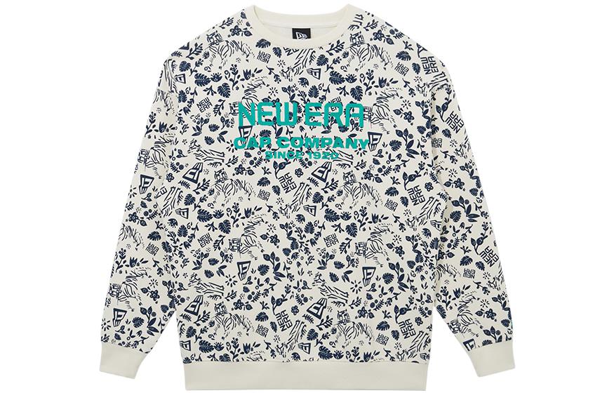 New Era All-Over Letter Print Pullover Sweatshirt Unisex Ivory White 13038795