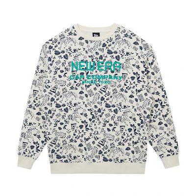 New Era All-Over Letter Print Pullover Sweatshirt Unisex Ivory White 13038795