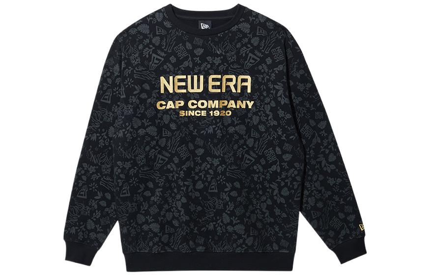 New Era All-Over Print Letter Pullover Sweatshirt Unisex Black 13038796