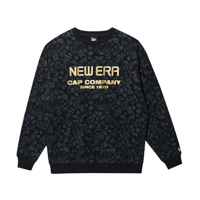 New Era All-Over Print Letter Pullover Sweatshirt Unisex Black 13038796