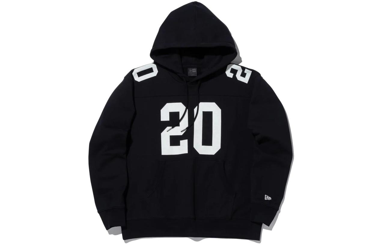 New Era Alphabet Numeric Print Fleece Hoodie Unisex Black 14322514