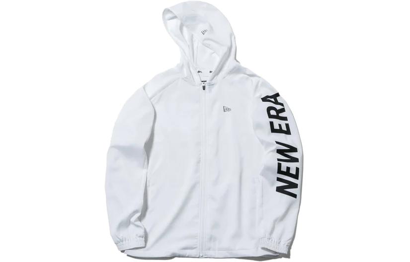 New Era Alphabet Print Zip-Up Hoodie Jacket White Unisex 12026645