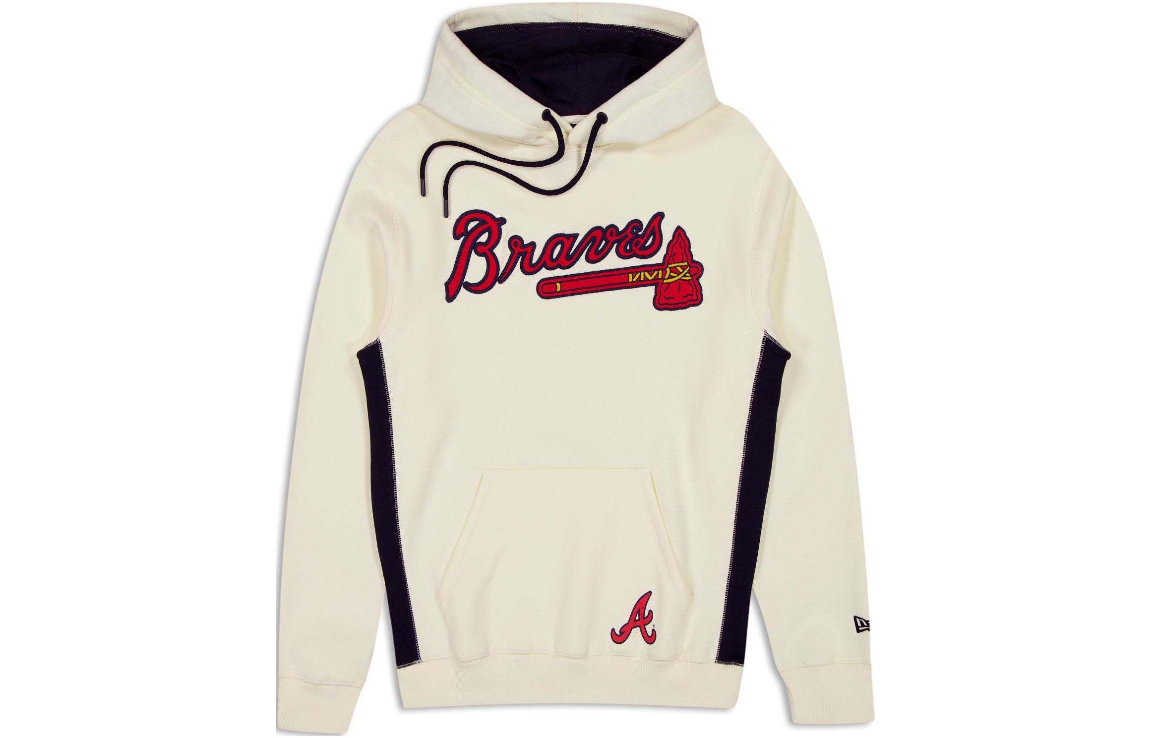 New Era AtlAnta Braves Ivory Hoodie with Letter Graphic and Kangaroo Pocket 60497757