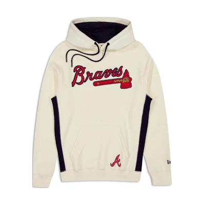 New Era AtlAnta Braves Ivory Hoodie with Letter Graphic and Kangaroo Pocket 60497757