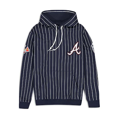 New Era AtlAnta Braves Striped Logo Hoodie Unisex Navy Blue 60431278