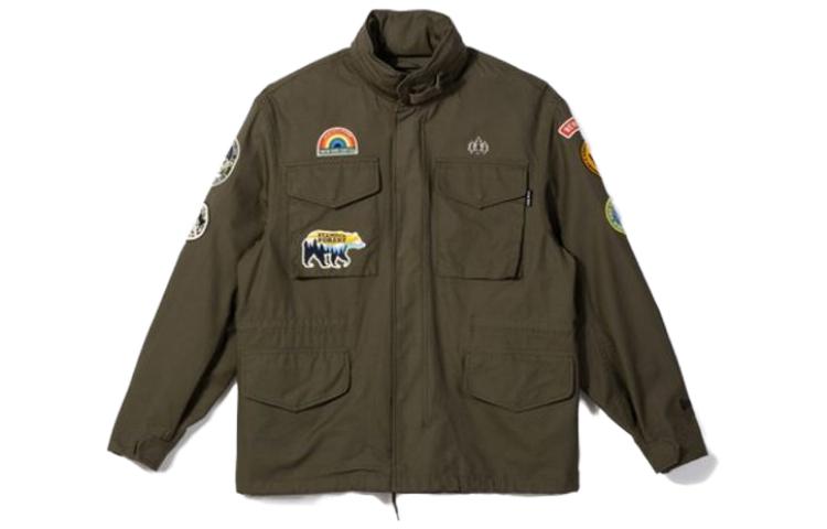 New Era Badge Patch Stand Collar Jacket Unisex Military Green 13546361