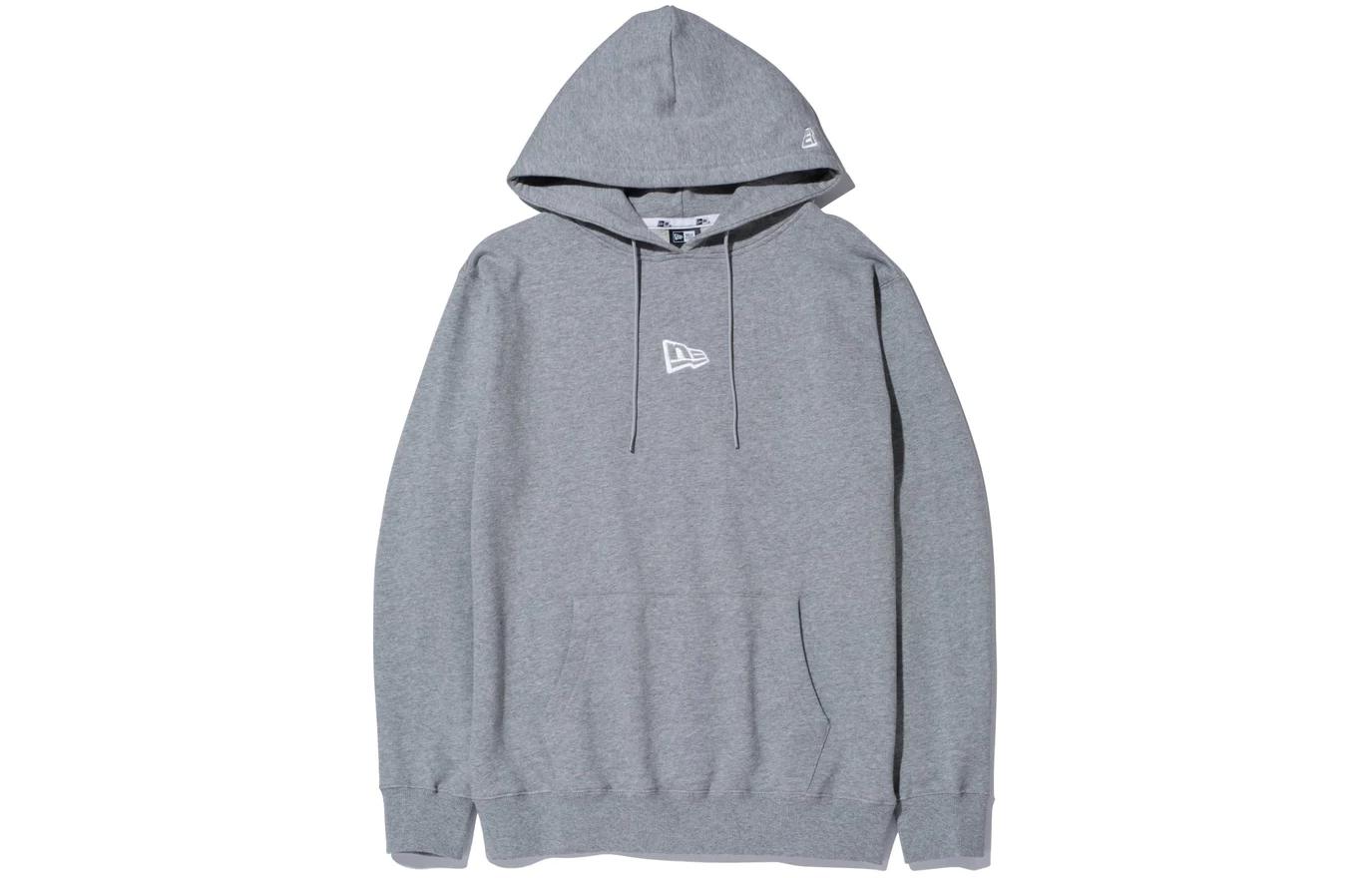 New Era Badge Print Pullover Hoodie Unisex Grey 12325201