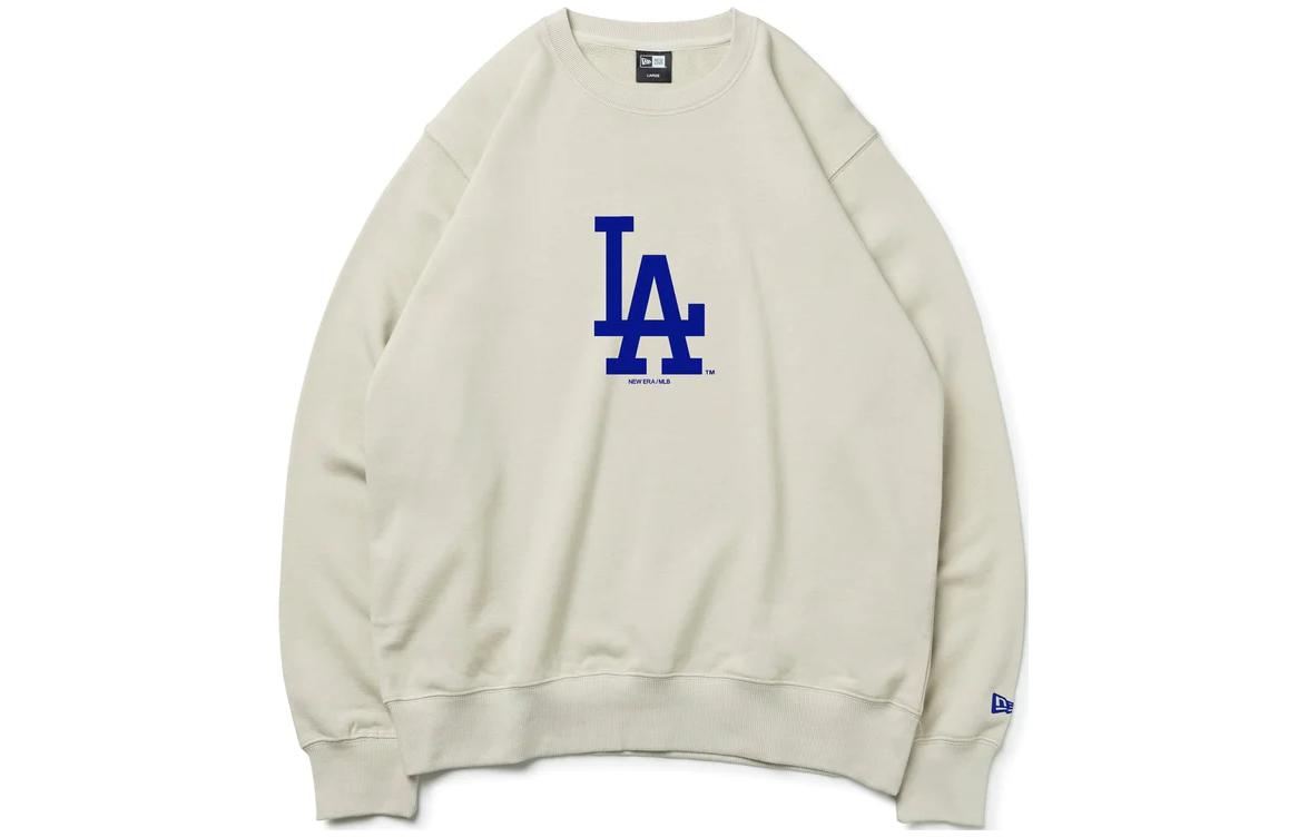 New Era Beige Letter Print Crewneck Pullover Sweatshirt Unisex 13755315