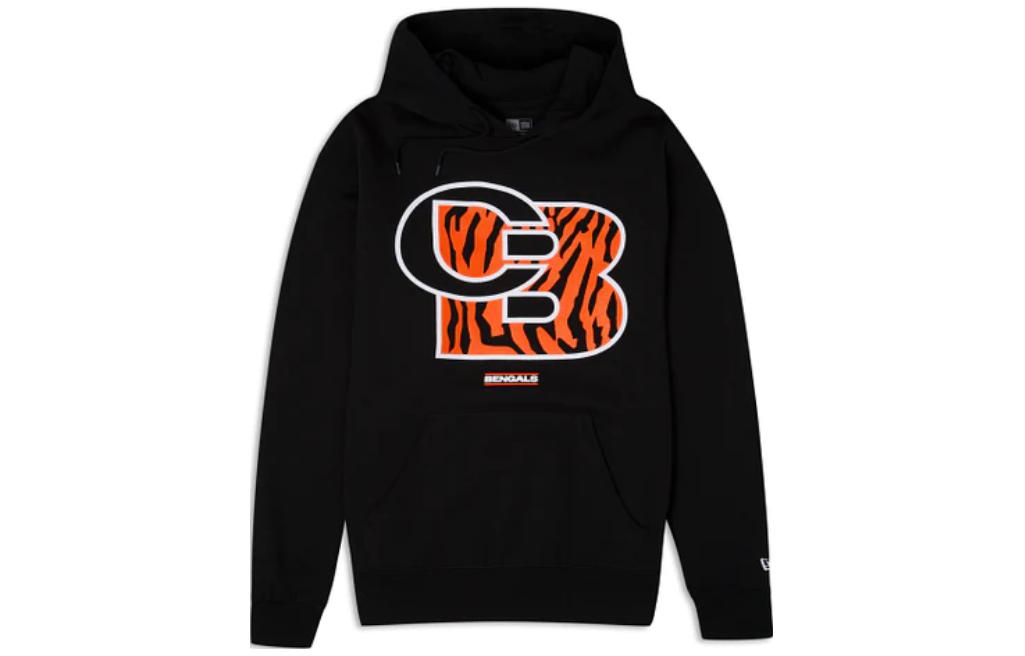 New Era Black Creative Letter Print Hoodie Unisex Long Sleeve Pullover 13821792