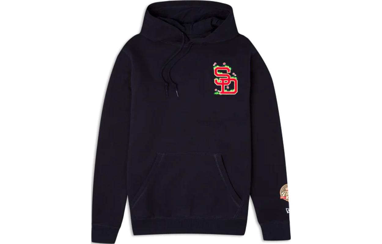 New Era Black Hoodie with Solid Color Letter Print in Oversized Fit 60416574