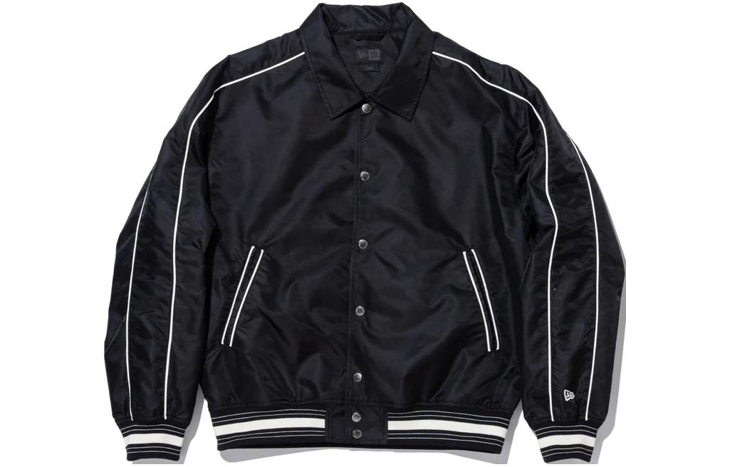 New Era Black Loose-Fit Single-Breasted Jacket with Line Accents Unisex 14322506