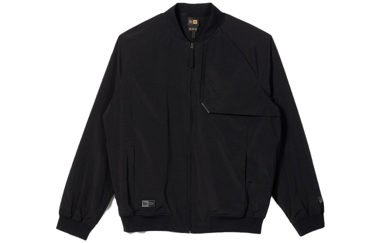 New Era Black Solid Color Stand Collar Slim Fit Long Sleeve Jacket 13679561