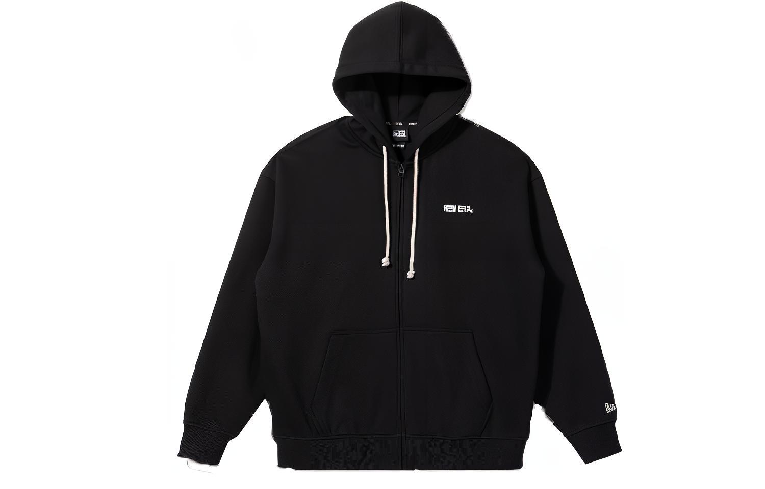 New Era Black Unisex Solid Embroidered Letter Zip-Up Hoodie 13546533