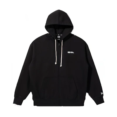 New Era Black Unisex Solid Embroidered Letter Zip-Up Hoodie 13546533
