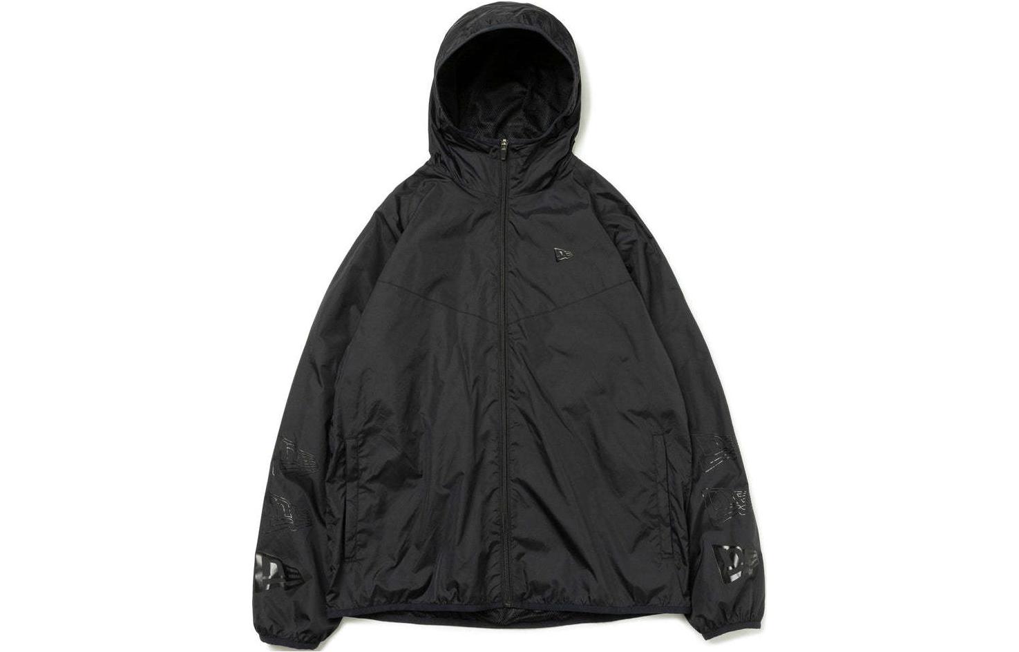 New Era Black Zip-Up Hoodie Jacket Unisex with Solid Letter Print Design 13330826