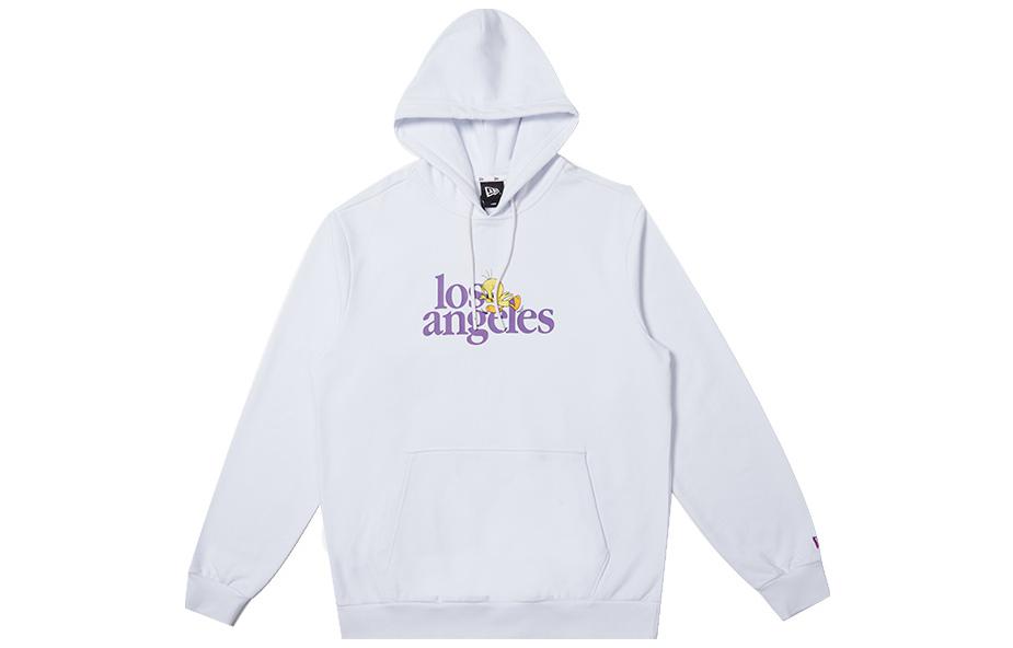 New Era Cartoon Letter Print Pullover Sweatshirt Unisex White 12870577