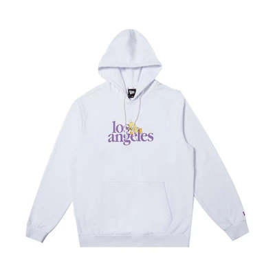 New Era Cartoon Letter Print Pullover Sweatshirt Unisex White 12870577