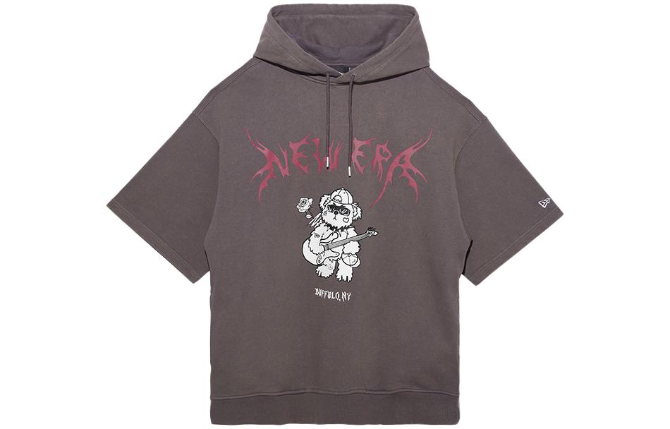 New Era Cartoon Letter Print Short-Sleeve Hoodie - Dark Gray 13789115