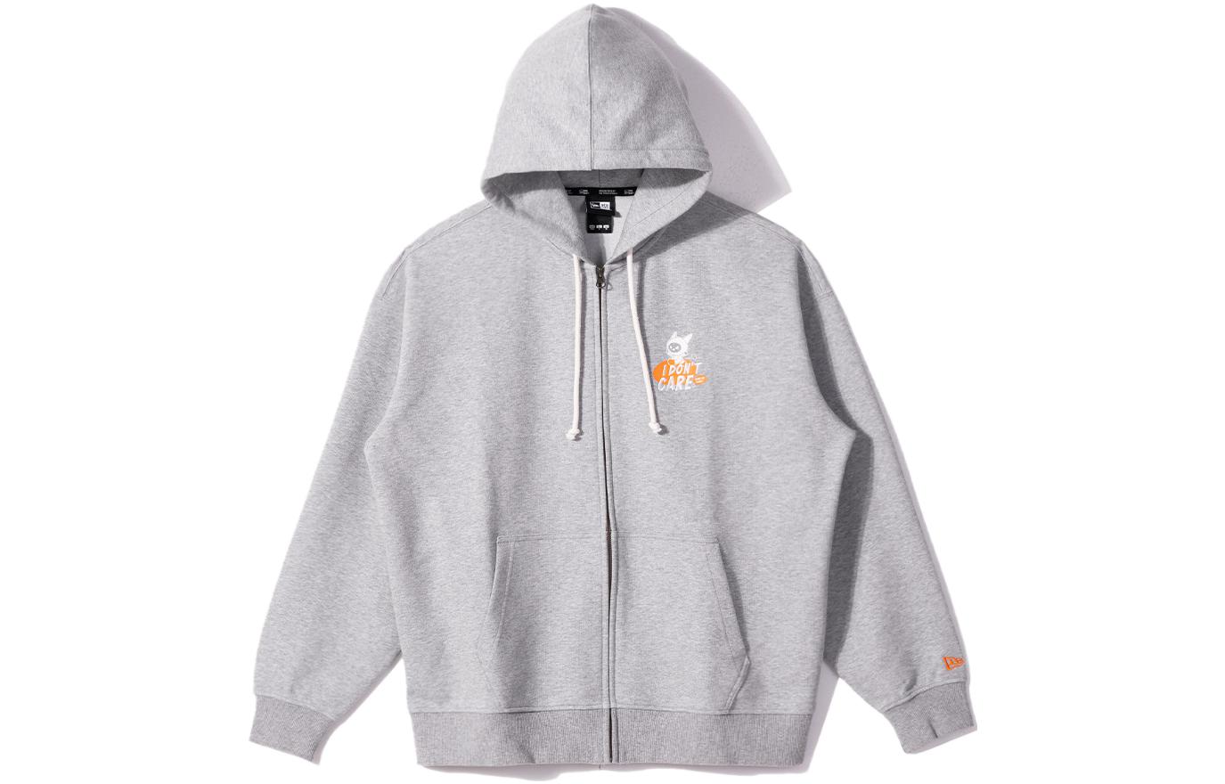 New Era Cartoon Print Zip Hoodie Unisex Gray 13741395
