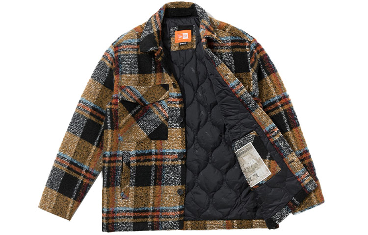 Shop New Era Casual Warm Plaid CPO Jacket Unisex Beige/Black 12866424