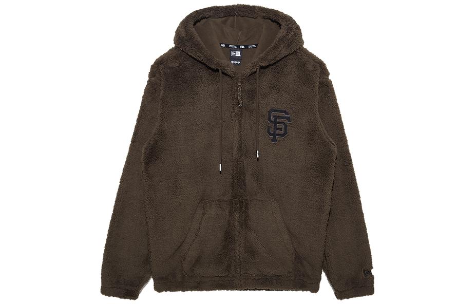 New Era Embroidered Logo Brown Oversized Drawstring Hoodie Jacket Unisex 13338645