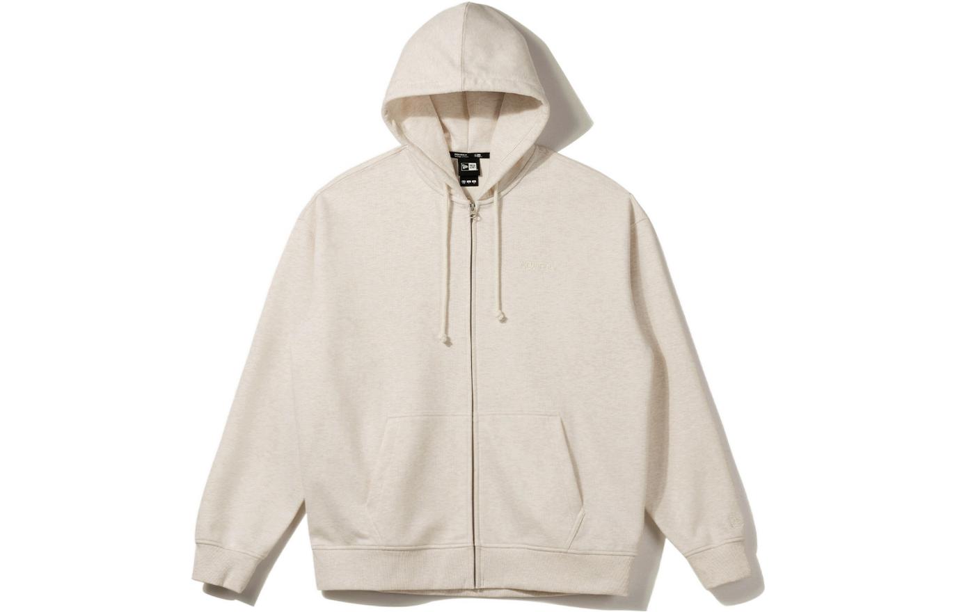 New Era Embroidered Logo Zip Hoodie Unisex Couple Style Oatmeal Color 13546531