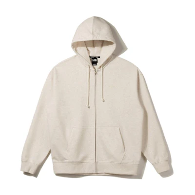 New Era Embroidered Logo Zip Hoodie Unisex Couple Style Oatmeal Color 13546531