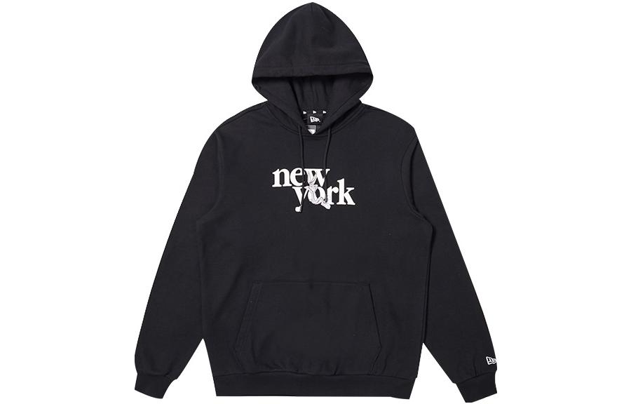 New Era Fashion Letter Print Pullover Hoodie Unisex Black 12870578