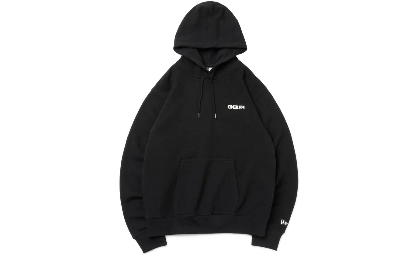 New Era Fleece Pullover Hoodie Black Unisex Letter Print Long Sleeve 13944293