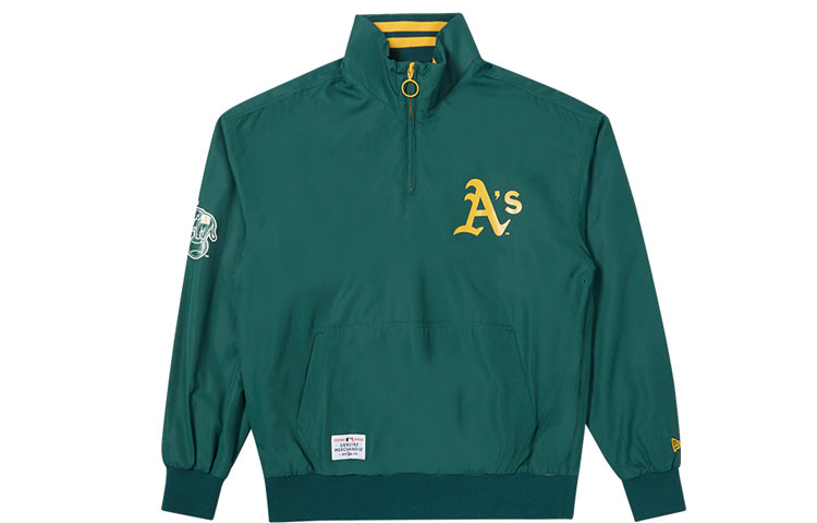 New Era FW21 Logo Print Half-Zip Nylon Woven Track Jacket Unisex Dark Green 12866530