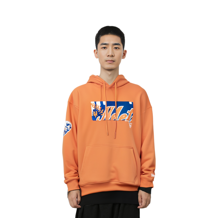 New Era FW21 MLB NY Mets Letter Logo Embroidered Hoodie Winter Orange 12866552 圖 4