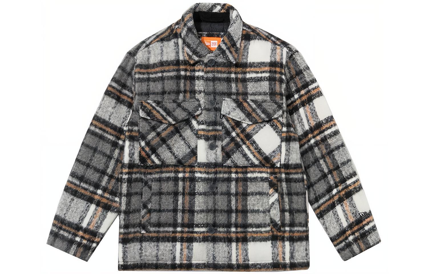 New Era FW21 Plaid CPO Jacket Unisex Gray - Long Sleeve Warm Design 12866423