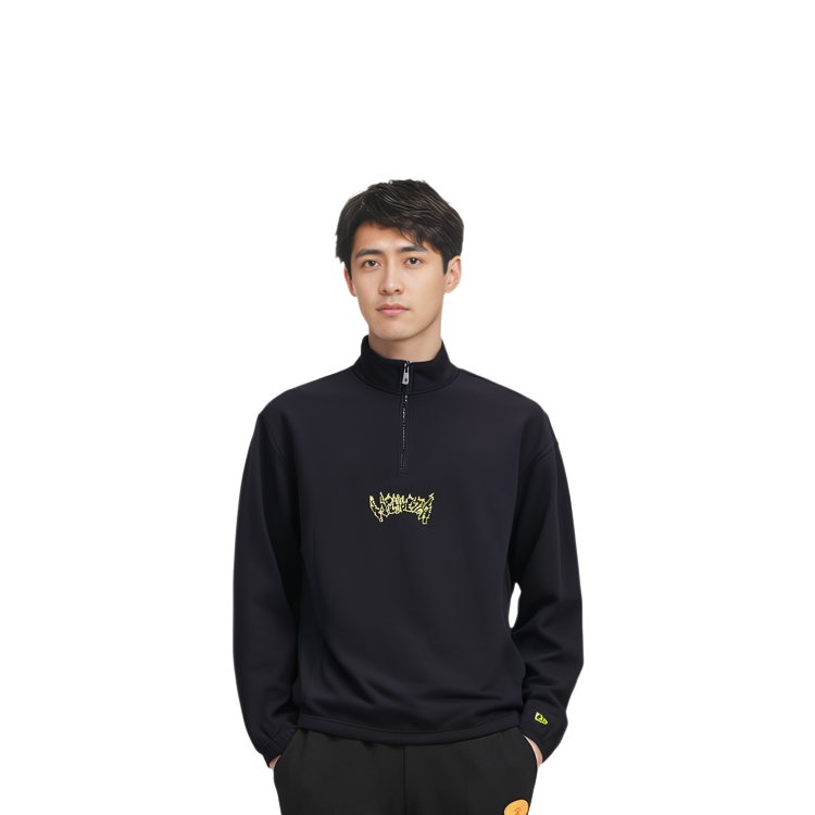 Shop New Era FW22 High Neck Half-Zip Letter Print Unisex Sweatshirt Black 13350788