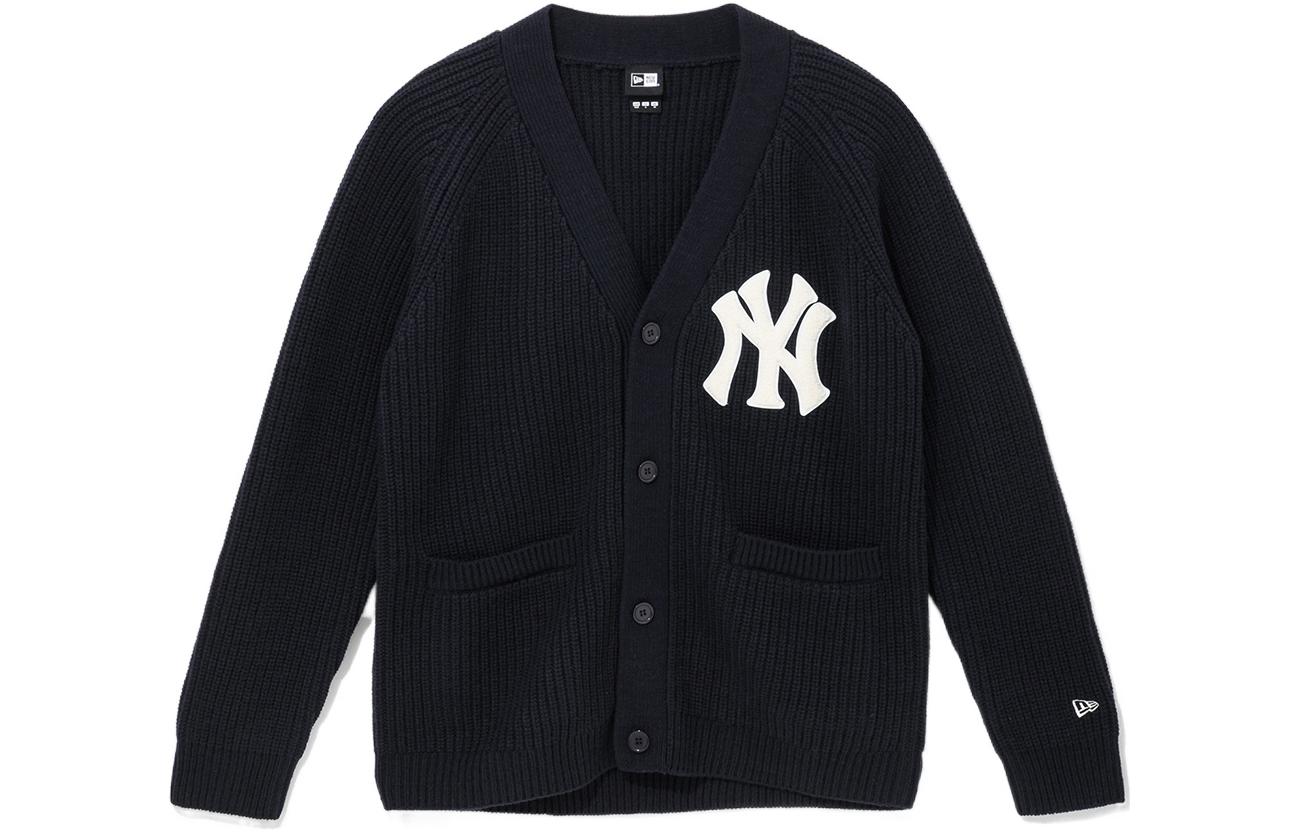 New Era FW22 Navy V-Neck Button-Up Logo Print Sweater Unisex Casual Wear 13338685-NVY