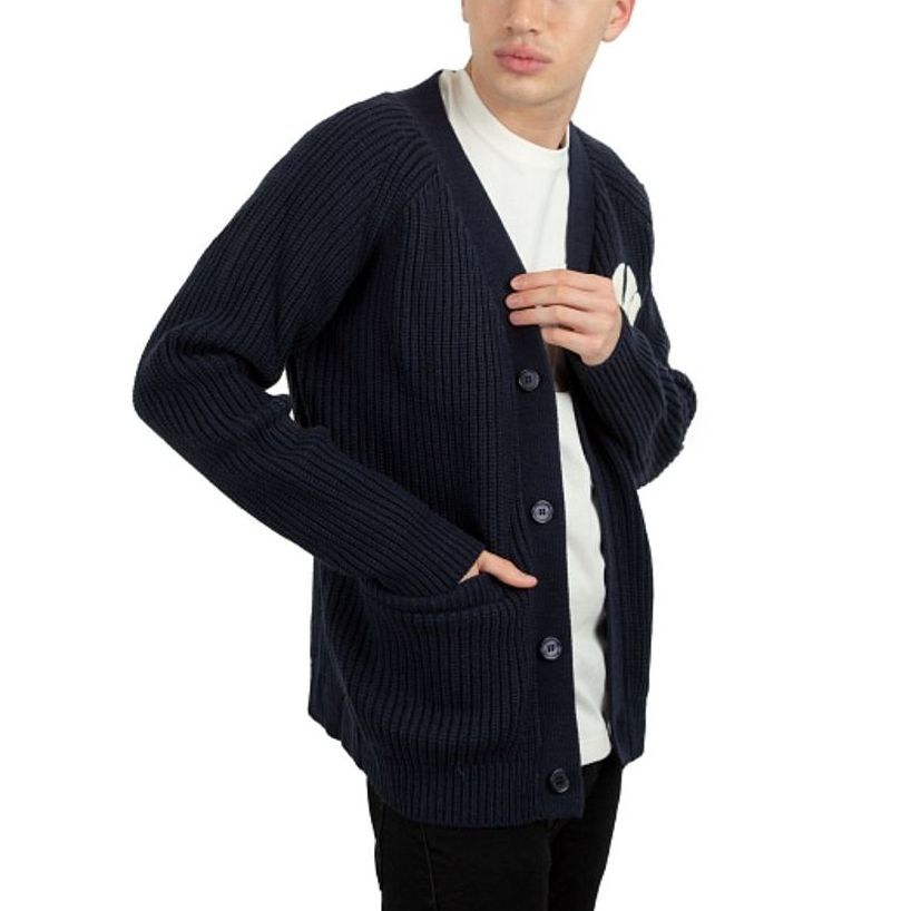 Shop New Era FW22 Navy V-Neck Button-Up Logo Print Sweater Unisex Casual Wear 13338685-NVY