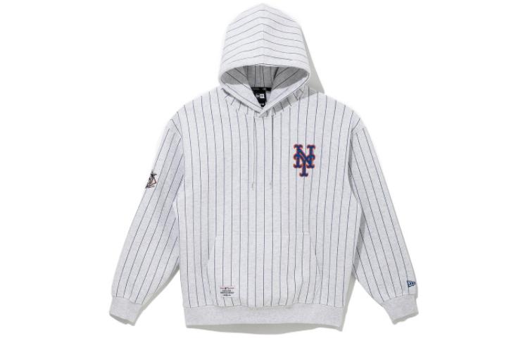 New Era FW22 Unisex Logo Striped Pullover Hoodie Gray Long Sleeve 13338659