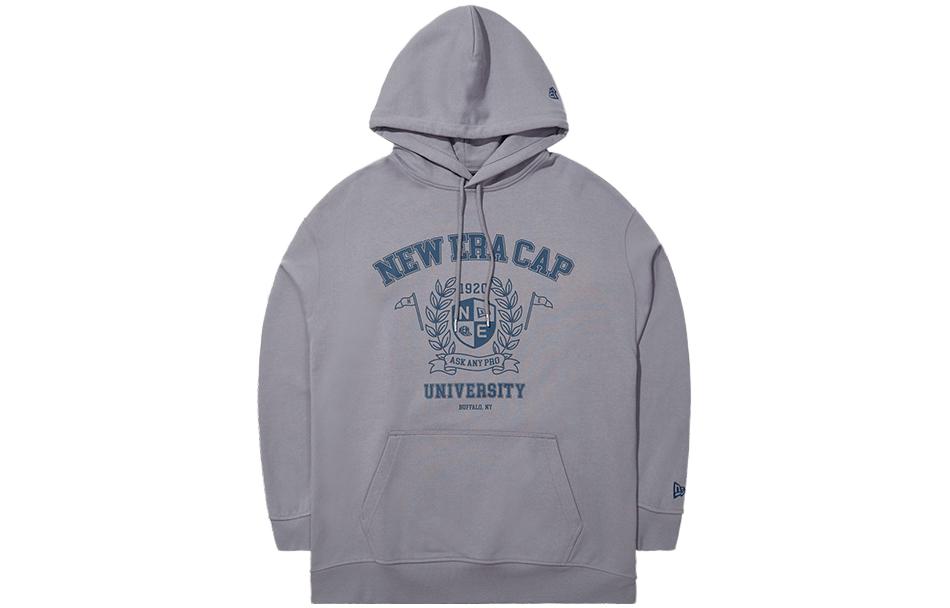 New Era FW23 Alphabet Print Drawstring Hoodie Unisex Grey 13789105
