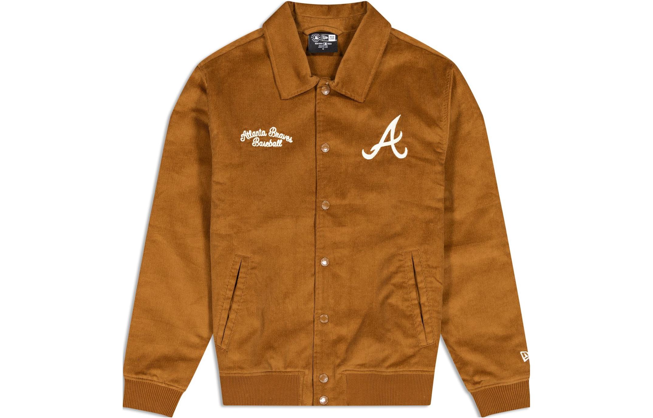 New Era FW23 AtlAnta Braves Letter Print Button-Up Khaki Jacket Unisex 60487643