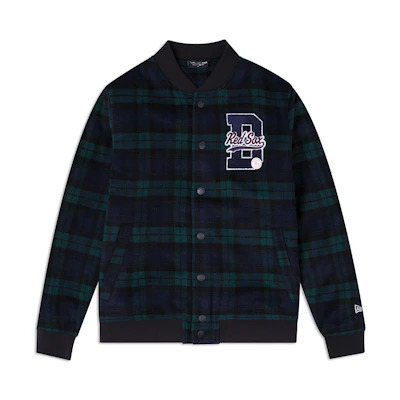 New Era FW23 Boston Red Sox Plaid Letter Print Button-Up Jacket Green Unisex 60430732
