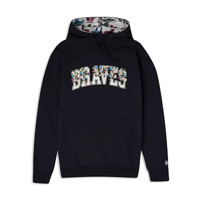 New Era FW23 Floral Embroidered Letter Print Hoodie Unisex Black 60357758