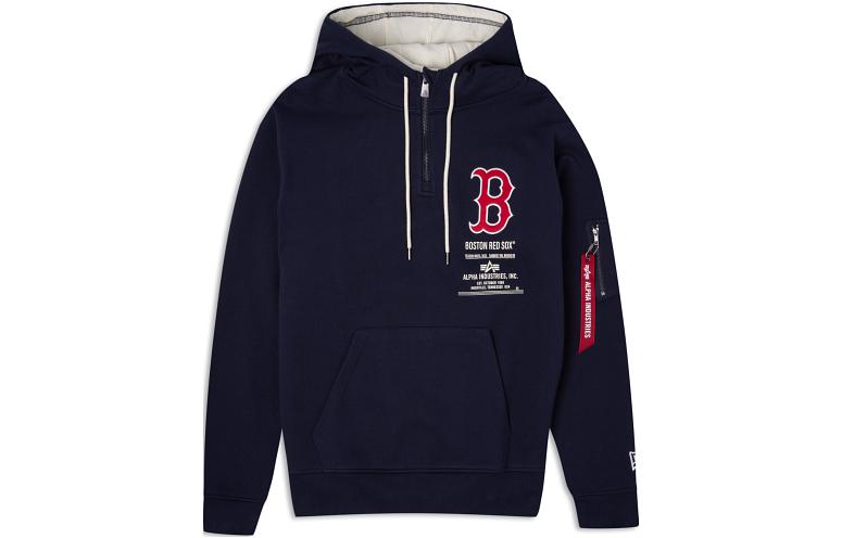 New Era FW23 Half-Zip Hoodie Navy Unisex Letter Pattern Pullover 60333969