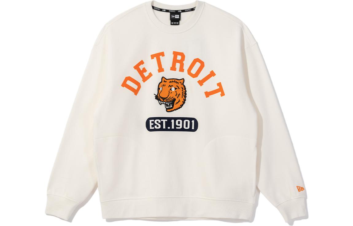 New Era FW23 MLB Detroit Tigers Logo Printed White Crewneck Sweatshirt Unisex 13781140