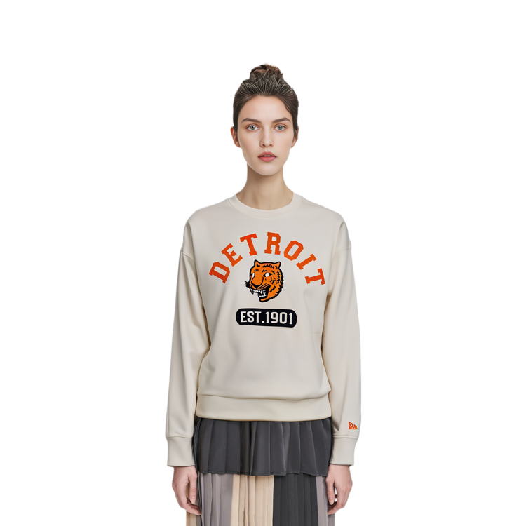Shop New Era FW23 MLB 底特律老虎隊標印花白色圓領衛衣 男女適用 13781140