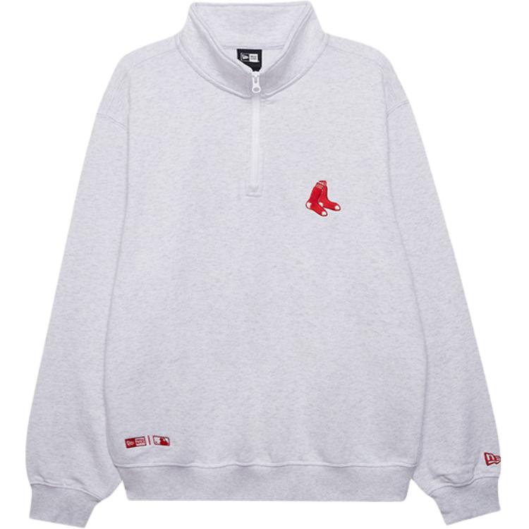 New Era FW24 Boston Red Sox Half-Zip Embroidered Crewneck Sweatshirt Grey-Unisex 14397952