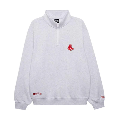 New Era FW24 Boston Red Sox Half-Zip Embroidered Crewneck Sweatshirt Grey-Unisex 14397952